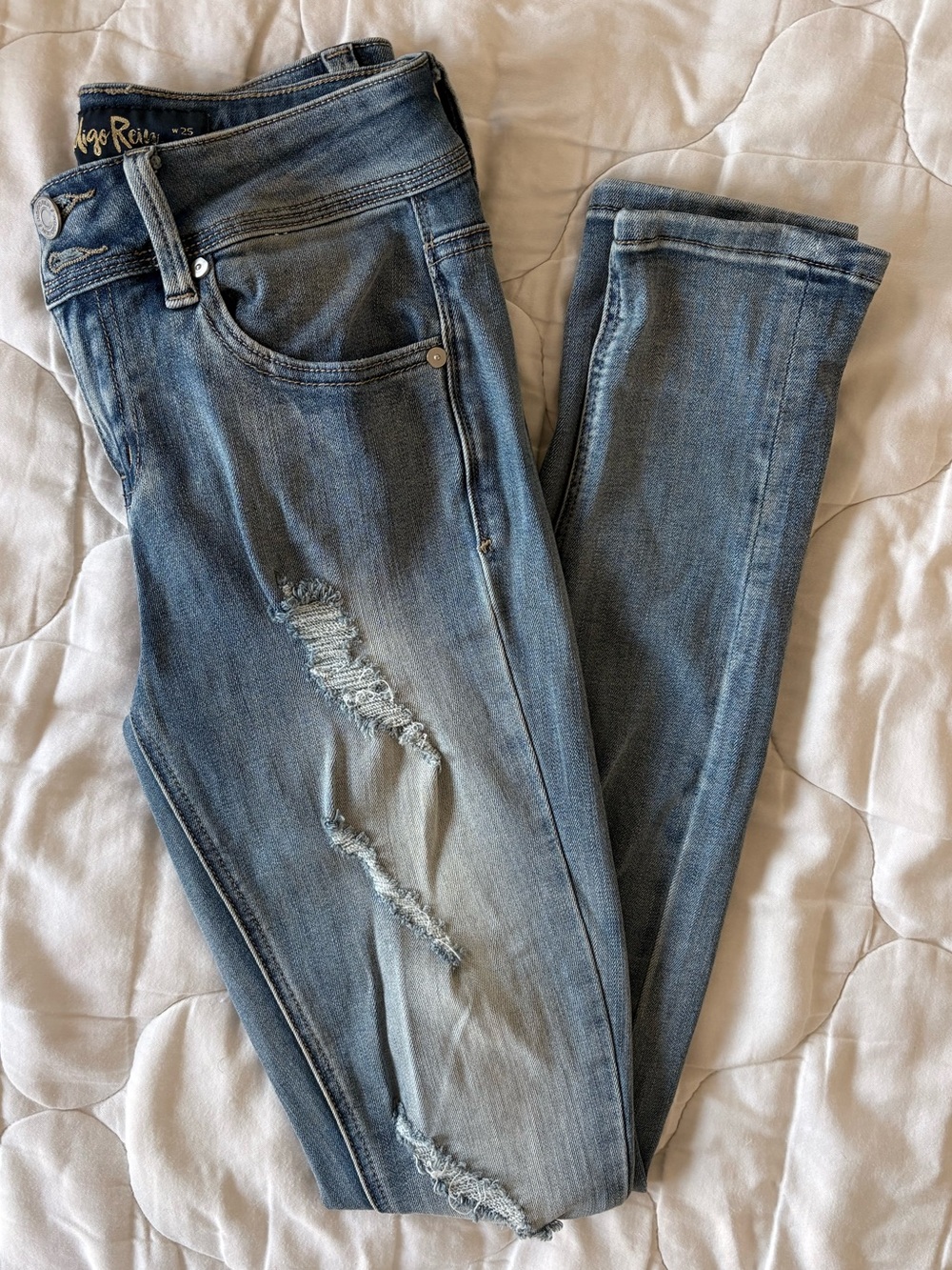 Indigo Rein Light Blue Distressed Women’s Stretch Skinny Jeans